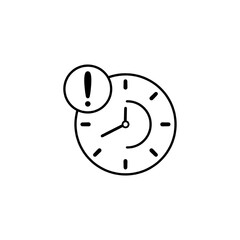 Clock icon with exclamation mark. Clock icon and alert, error, alarm, danger symbol. Vector icon