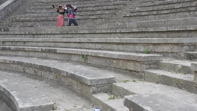 Animated Dancing of Catrin and Catrina in Wide Shot