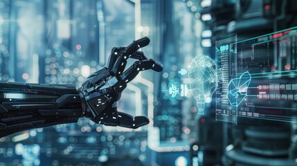 Robot Hand Interacting with Futuristic Interface