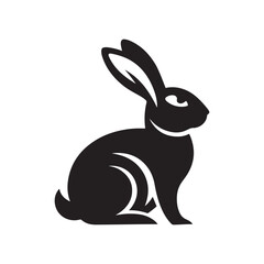 Black rabbit silhouette isolated on white background