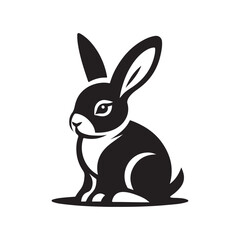 Black rabbit silhouette isolated on white background