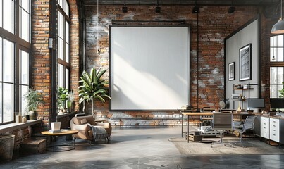 Urban office with a blank pinboard.