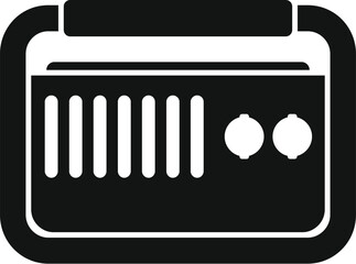 Black glyph icon for portable radio receiver broadcasting audio waves