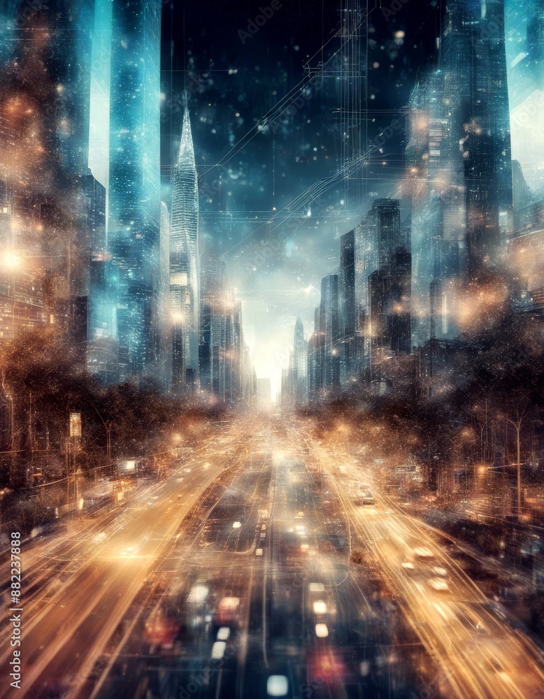 Aufkleber media telecommunication network concept smart mixed city abstract cyberspace sensor communication te