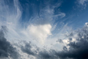 Part of storm cloud against the sky with cirrus clouds