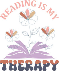 Reading is My Therapy - Retro Book Lover SVG Reading Book typography T shirt design