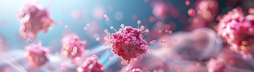 Fototapeta premium 3D illustration of a green virus cell on a blue background