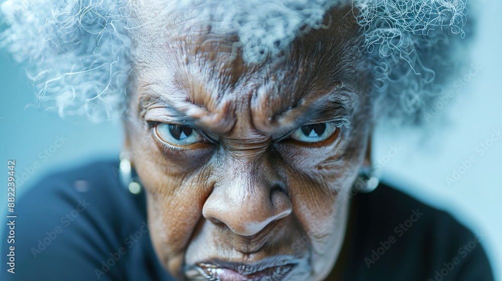 Sticker Angry belligerent black senior woman looking at the camera