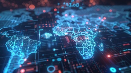 Digital World Map with Circuitry