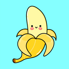 Banana character. Vector hand drawn cartoon kawaii character illustration icon. Isolated on blue background. Banana character concept