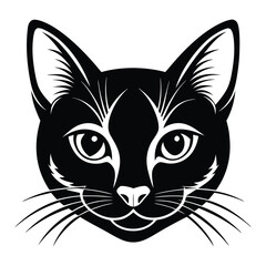 Black & White Silhouette Vector of Cat Face, Minimalist Cat Head Illustration
