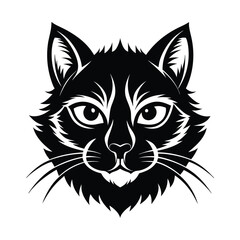 Fototapeta premium Black & White Silhouette Vector of Cat Face, Minimalist Cat Head Illustration