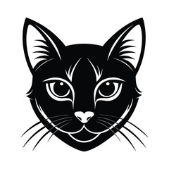 Black & White Silhouette Vector of Cat Face, Minimalist Cat Head Illustration