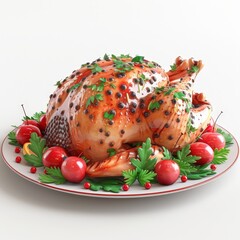 Roast turkey recipe, with a herb butter rub and detailed cooking instructions. Single Object, 3d Blender on white background