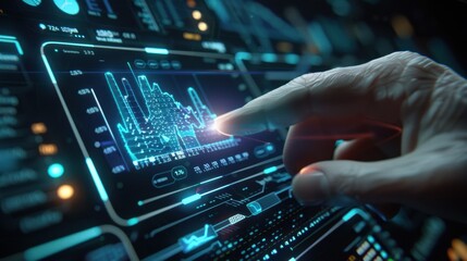 Hand Touching Futuristic Data Screen