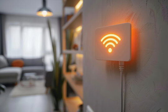Wifi repeater device is increasing the range of internet connection in a cozy apartment
