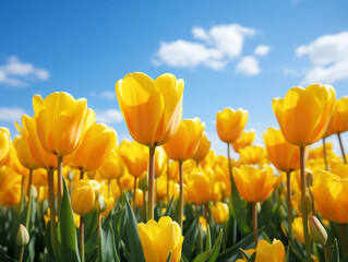 yellow tulip field against sky
