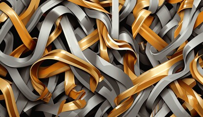 Abstract Background with Intertwined Gold and Silver Ribbons.