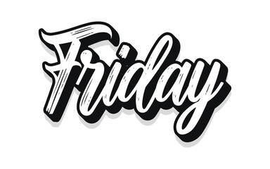 Lettering Hello Happy Friday.Handmade Vector clipart concept line isolated on white bkgr.BandW design for poster,card,label,sticker,t-shirt,web,print,stamp,tattoo,media, banner,etc.