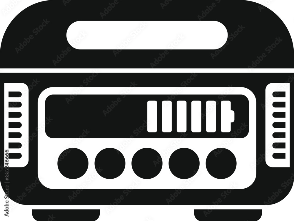 Poster black and white icon of a portable electric generator with a display showing battery status
