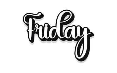 Lettering Hello Happy Friday.Handmade Vector clipart concept line isolated on white bkgr.BandW design for poster,card,label,sticker,t-shirt,web,print,stamp,tattoo,media, banner,etc.