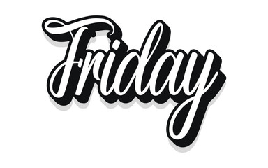 Lettering Hello Happy Friday.Handmade Vector clipart concept line isolated on white bkgr.BandW design for poster,card,label,sticker,t-shirt,web,print,stamp,tattoo,media, banner,etc.