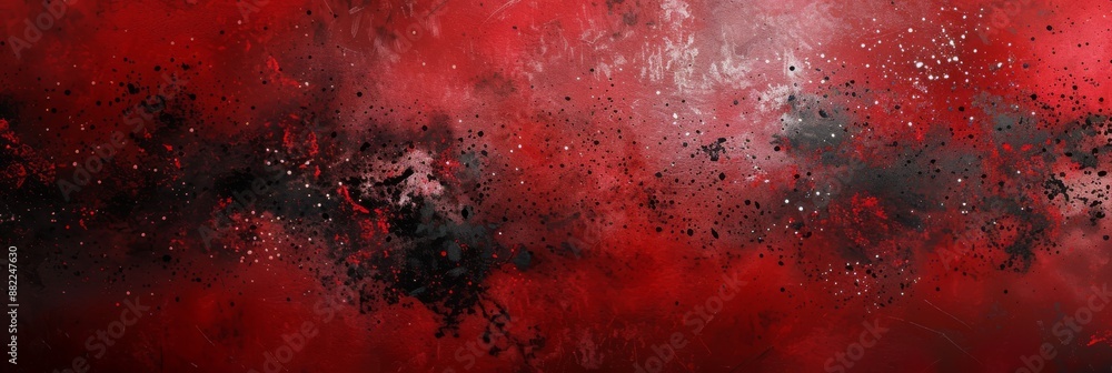 Poster abstract red and black paint splash creating a dynamic and vibrant artwork with captivating textures