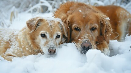 Cat and dog in winter