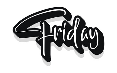Lettering Hello Happy Friday.Handmade Vector clipart concept line isolated on white bkgr.BandW design for poster,card,label,sticker,t-shirt,web,print,stamp,tattoo,media, banner,etc.