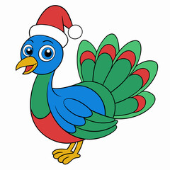 A proud Peacock wearing a  Santa  Claus  cap cartoon vector