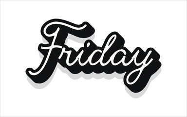 Lettering Hello Happy Friday.Handmade Vector clipart concept line isolated on white bkgr.BandW design for poster,card,label,sticker,t-shirt,web,print,stamp,tattoo,media, banner,etc.