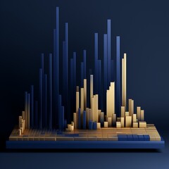 Blue and gold 3D geometric cityscape illustration