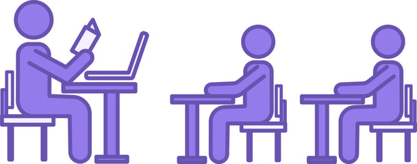 Colored Classroom Icon. Vector Icon. Teacher Teaches Children in Class. Pupils Sitting At Desks, Learning Process. Education and School Concept