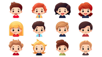 Fototapeta premium Boys' and girls' avatars on a white background