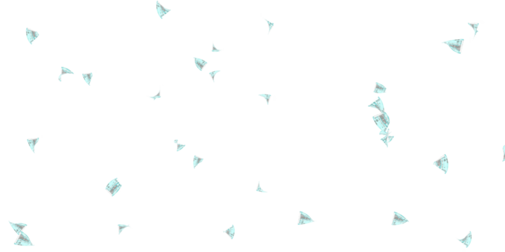 50 Indian rupee notes bundle flying in different angles and orientations isolated on black background