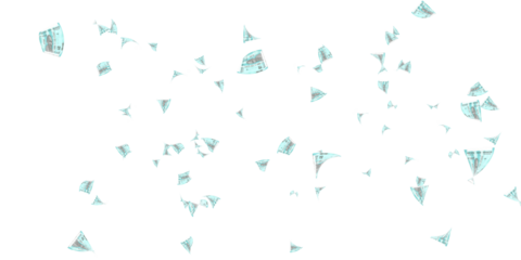 50 Indian rupee notes bundle flying in different angles and orientations isolated on black background