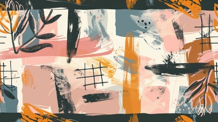 Abstract Art with Brushstrokes and Geometric Patterns