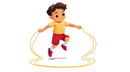 A boy on a white background jumping rope