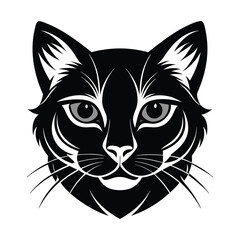 Black & White Silhouette Vector of Cat Face, Minimalist Cat Head Illustration