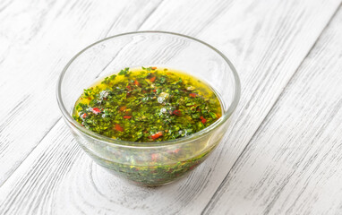 Bowl of Chimichurri sauce