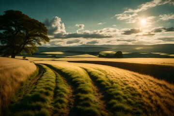 Fototapeta premium art rural landscape. field and grass.