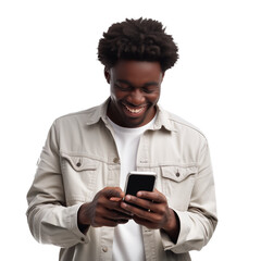 man using smartphone transparent background