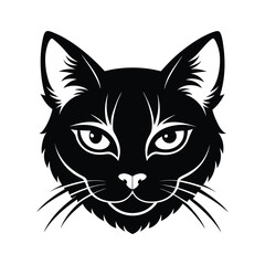 Fototapeta premium Vector Silhouette of Cat Face, Black & White Cat Head Illustration