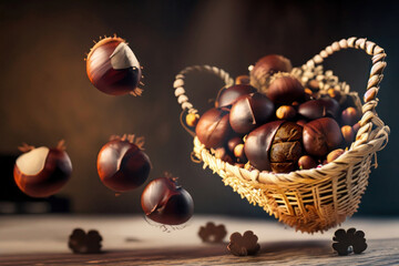chestnuts on wooden table
