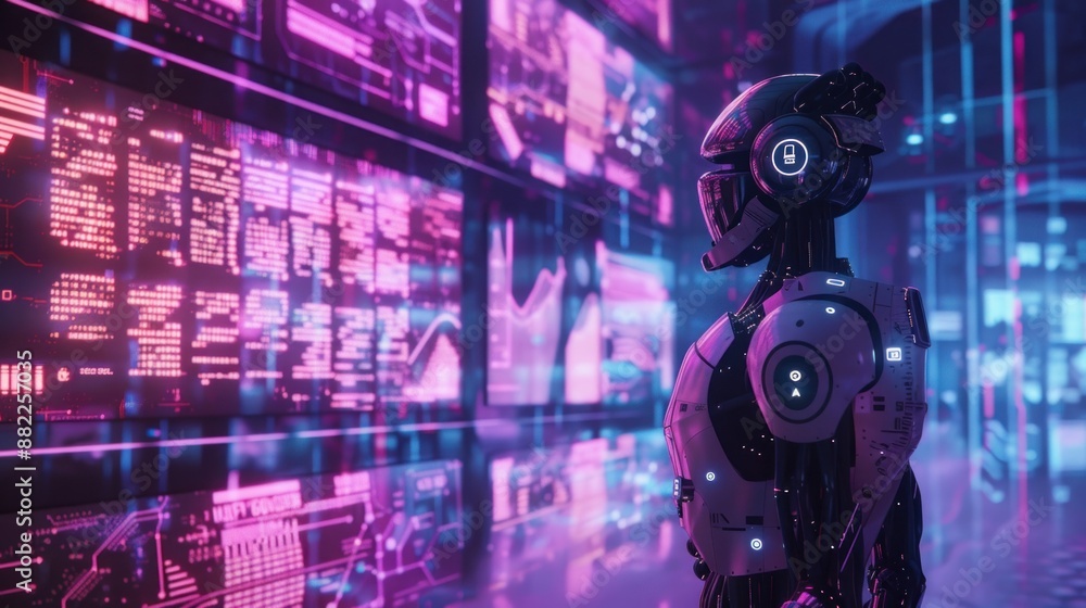 Poster android in a futuristic data center