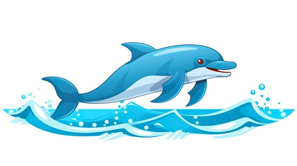 Obraz premium On a white background, a lone dolphin leaps out of the water.
