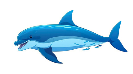 Obraz premium Dolphin swimming alone in a blue ocean against a white background