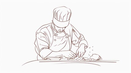 Chef preparing food,  sketch style illustration