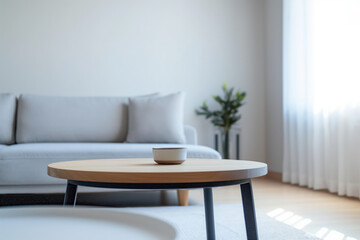 Minimalist Living Room with Modern Coffee Table and Cozy Sofa in Natural Light