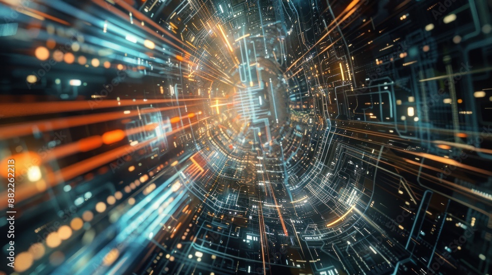 Aufkleber digital tunnel of light and data
